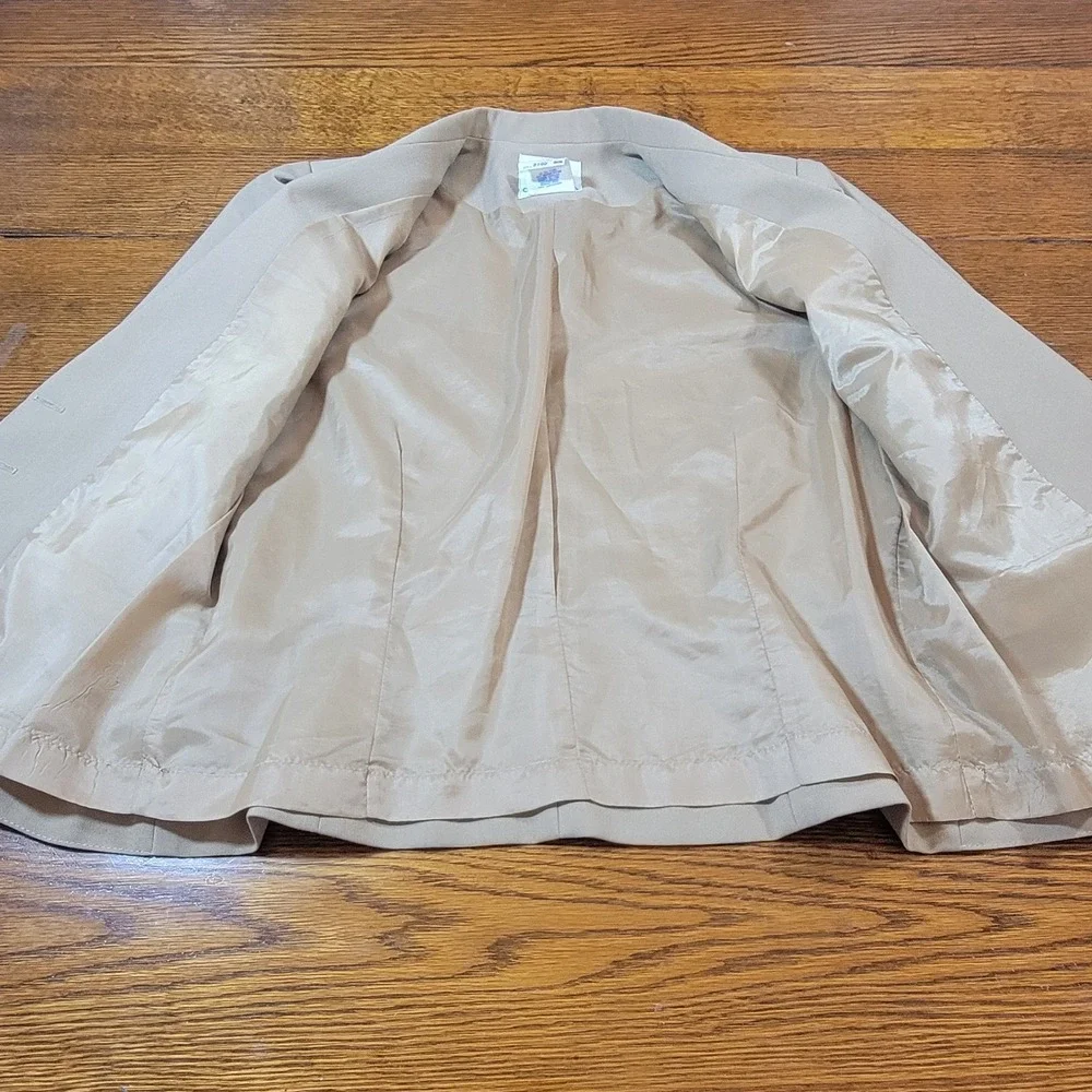 Vintage 80s College Town Blazer Womens Beige Three Button‎ Jacket Size 13/14